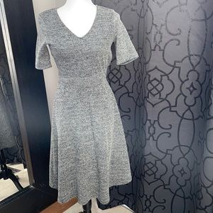 Grey V-Neck Full Skirt Dress Size XS